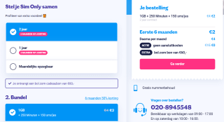 2 jaar Lebara Sim Only + gratis Bol. bon t.w.v. €60 voor €84 in totaal