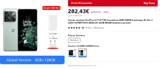 OnePlus Version mondiale OnePlus 10 T 10 T 5G Smartphone à 282,43€