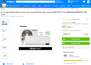 Ar Condicionado da Samsung, modelo Split Inverter WindFree - R$ 2.117,90