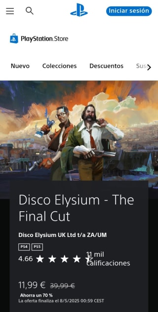Disco Elysium. The Final Cut PlayStation por 11,99€.
