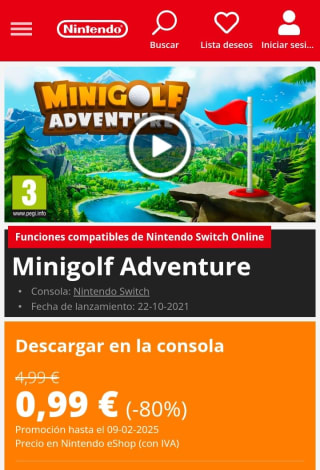 Minigolf Adventure Nintendo Switch por 0,99€.