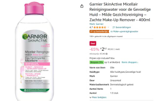 Garnier Micellair Reinigingswater voor €2,62 bij Amazon.nl