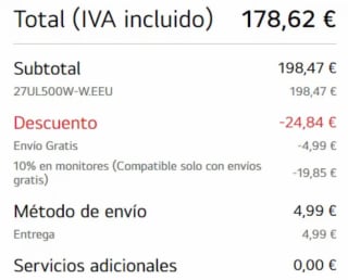 Monitor LG 27" 4K 27UL500W por 178,62€