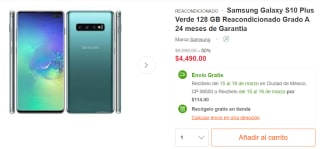 Galaxy S10 Plus 128 GB Reacondicionado a $3,790 en Linio