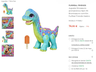 Juguete Dinosaurio animatrónico Sam Mi Brontosaurio comilón FurReal Friends por 14,99€