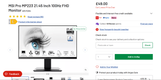 MSI Pro MP223 21.45" 100Hz FHD Monitor - £49