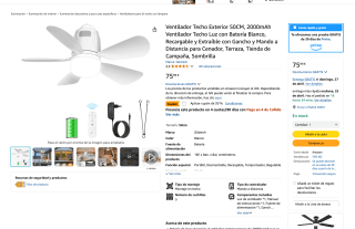 Ventilador Techo Exterior recargable Gliztech 50cm 2000mAh por solo 53,19€