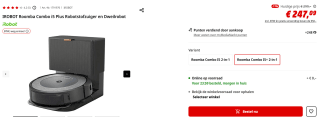 iRobot Roomba Combo i5+ voor €247,09 bij Mediamarkt