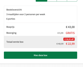 Ontvang tot €46,- korting op je eerste drie boxen bij HelloFresh