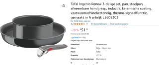 Tefal Ingenio L2609302 3-delige koekenpannenset - 28/18 cm voor €51,20 bij Amazon