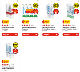 50% korting op 4-pack Paradontax en Sensodyne tandpasta bij Kruidvat