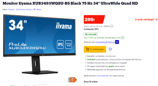 iiyama ProLite XUB3493WQSU-B5 34" Wide Quad HD IPS monitor voor €299 bij Bol.com