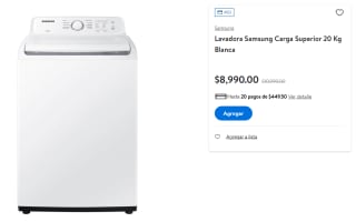 Lavadora Samsung Carga Superior a $8,990 en Walmart