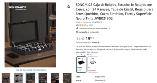 SONGMICS Caja de Relojes, Estuche de Relojes con Cierre, con 24 Ranuras por 19,99€