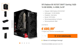 XFX Swift AMD Radeon RX 9070 XT Triple Fan Gaming Edition - Videokaart - 16GB voor €680,99 bij Nbb