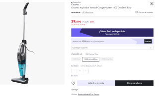 Conga Popstar 1500 Animal DuoStick Easy Aspirador Vertical 2 en 1, Tecnología ciclónica sin Bolsas, Potencia máxima 600 W, Depósito 800 ml por 22.42€