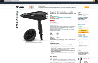 Secador BaByliss 6713DE Shine Pro 2200 de pelo Iónico Boquilla y Difusor por 22,69€