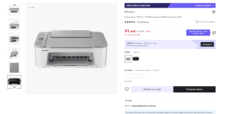 Impresora Multifunción Color WiFi marca Canon Pixma TS3551i / TS3550i blanca o negra por 22,01€