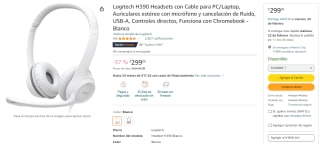 Auriculares Logitech H390 Blancos por $299 en Amazon