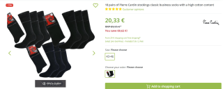 18 paar sokken van het merk Pierre Cardin voor €20,33 bij Outlet46