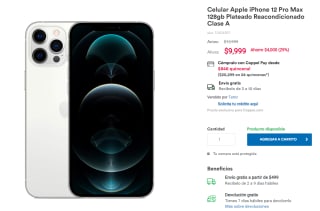 iPhone 12 Pro Max 128GB Reacondicionado A por $9,999 en Coppel