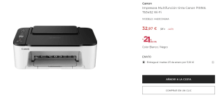 Impresora Multifunción Canon PIXMA TS3452 Wi-Fi por 32,27€