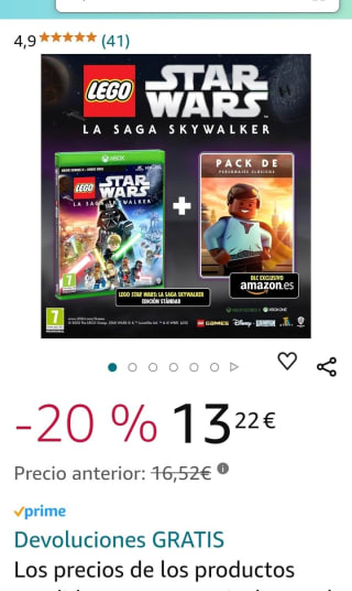 Lego Star Wars La Saga Skywalker Xbox por 13,22€.