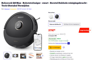 Roborock Q8 Max zwart robotstofzuiger voor €279,99 bij Bol