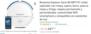 Robot aspirador con mopa marca Rowenta modelo Explorer Serie 80 RR7747 por por 241
