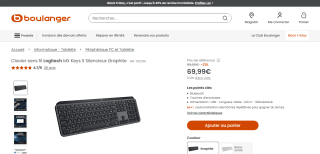 Clavier sans fil Logitech MX Keys S à 69,99€
