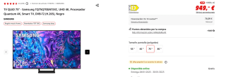 TV QLED 75" Samsung TQ75Q70DATXXC por 806,65€