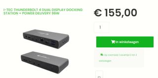 i-tec Thunderbolt 4 Dual Display Docking Station + Power Delivery 96W voor €155 bij Sicomputers