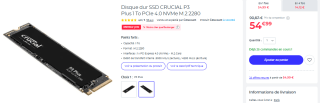 Disque SSD Interne Crucial P3 Plus à 54,99€
