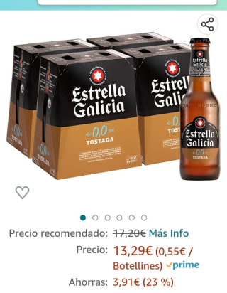 Estrella Galicia 0,0 Tostada Cerveza - Pack de 24 botellines x 250 ml por 13,29€.