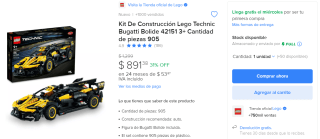 Kit LEGO Technic Bugatti Bolide 42151 3+ por $891 en Mercado Libre