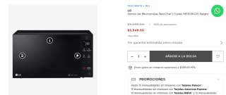 Horno de Microondas LG NeoChef MS1536GIS por $2,550 en El Palacio de Hierro