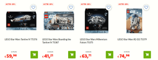 Alle Lego Star Wars met 25% korting bij Dreamland