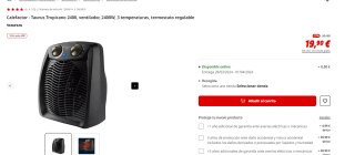 Calefactor Taurus Tropicano 2400W, 3 temperaturas por 16.90€