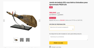 Jamón bellota 50% raza ibérica Sotoalbos peso aproximado 8,5kg por 199€
