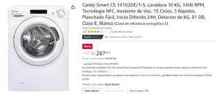 Lavadora 10 KG Candy Smart CS 14102DE/1-S, 1400 RPM, Tecnología NFC por 287.99€