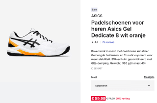 ASICS heren Padelschoenen voor €59,95 bij Decathlon