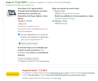 2 unds Echo Show 5 (3.ª generación) Pantalla táctil inteligente con Alexa por 117,98€