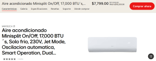 Aire Acondicionado LG Minisplit 7,000 BTU´s por $7,565