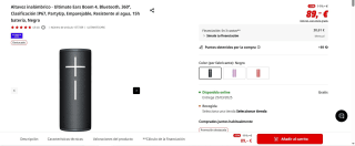 Altavoz inalámbrico - Ultimate Ears Boom 4, Bluetooth, 360 por 89€