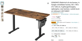 SONGMICS Elektrische zit-sta bureau voor €128,34 bij Amazon NL