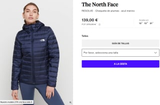 Chaqueta de Plumas para Mujer The North Face RESOLVE por 139€
