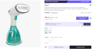 Plancha de vapor vertical Jocca de 1500W | Plancha de Viaje | 280 ml de depósito | Sistema Antigoteo | Con Accesorios por 11.74€