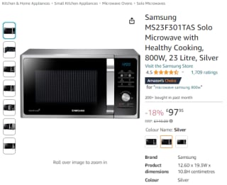 Shop a Samsung solo microwave with healthy cooking from Amazon for £79