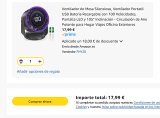Ventilador Portatil USB Bateria Recargable con 100 Velocidades por 17,99€