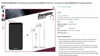 Pack Lightning Batería Externa EVEREADY 1000 mAh + Auriculares con Cable por 17,48€
